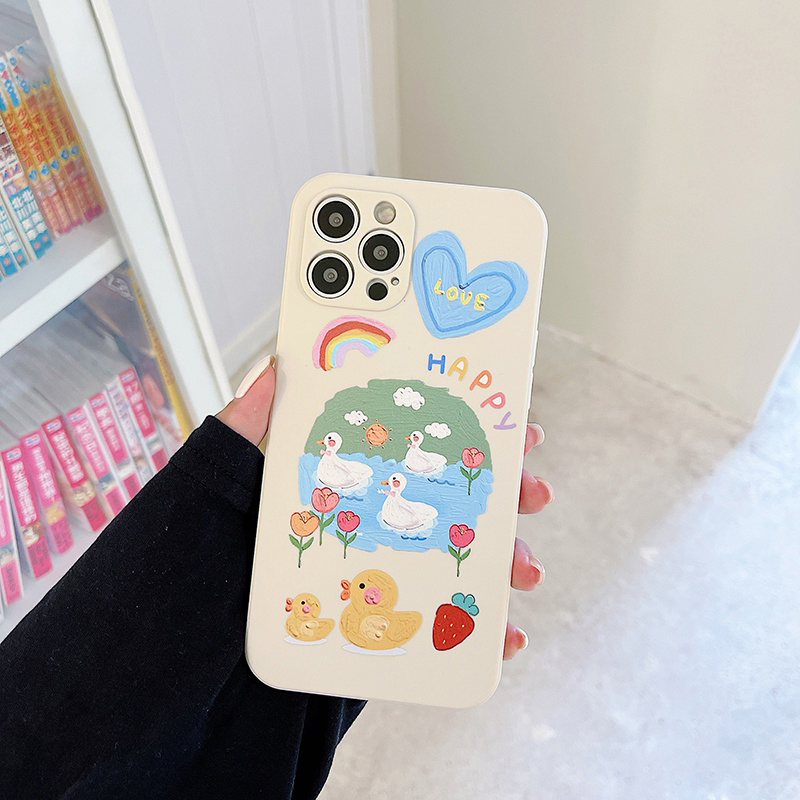 Ốp điện thoại tpu mềm in vịt sơn dầu thích hợp cho iPhone 11 Pro Max X Xr Xs Max 7 8 Plus Se 2020 12 13 pro max e2264