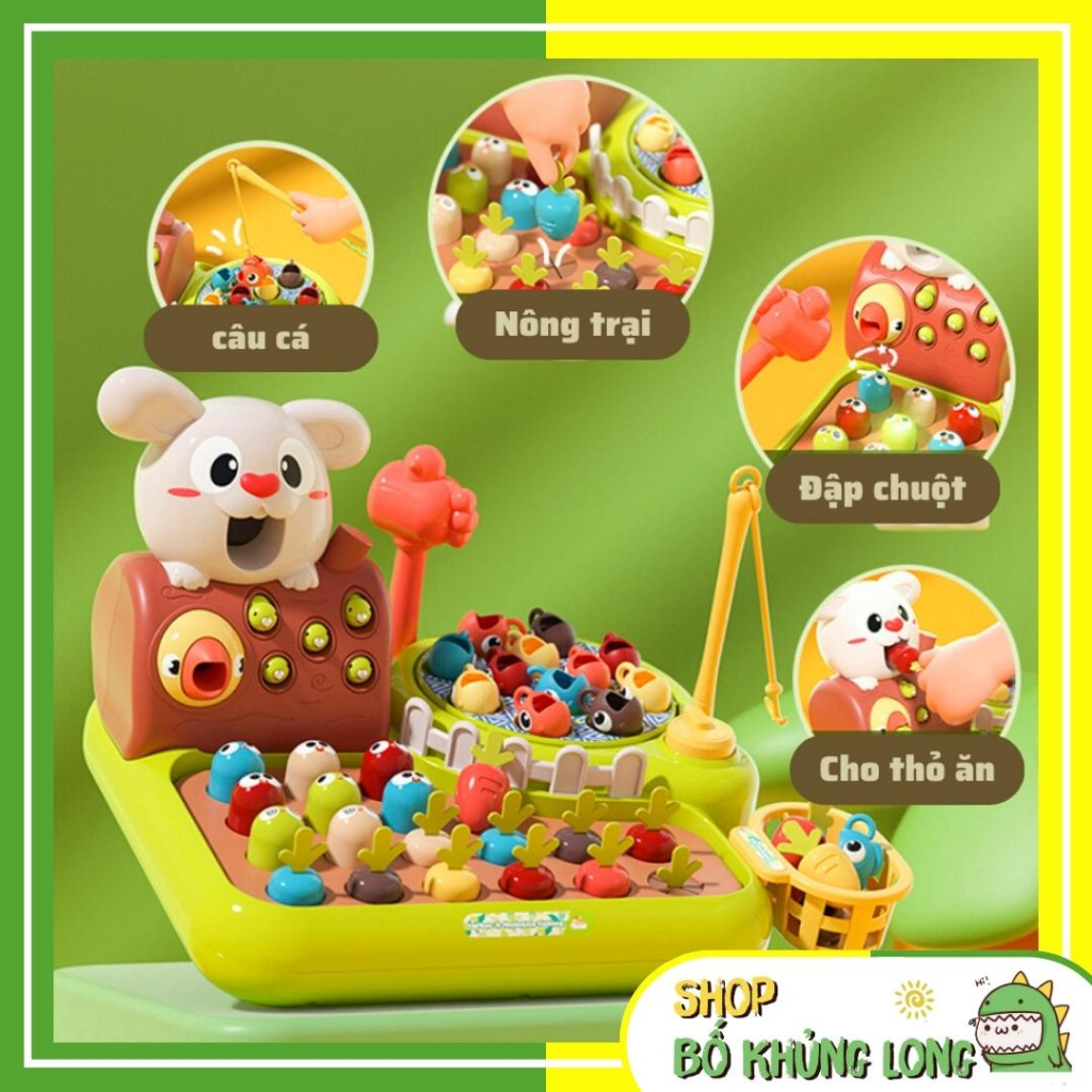 Đồ Chơi Nông Trại Vui Vẻ 4in1 Happy Funny Farm Tích Hợp Câu Cá Nhổ Cà Rốt Cho Thỏ Ăn Có Cảm Ứng Nhạc Đèn - BỐ KHỦNG LONG