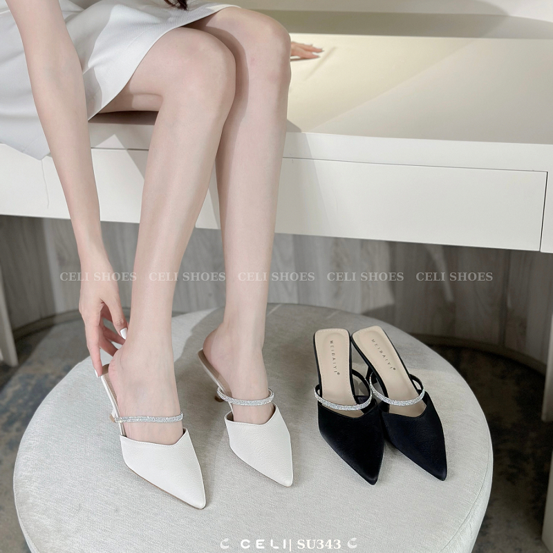 Giày sục nữ Celi Shoes 7cm gót nhọn da sần SU343