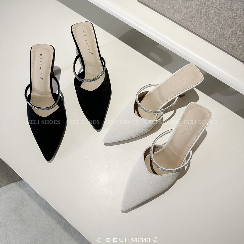 Giày sục nữ Celi Shoes 7cm gót nhọn da sần SU343