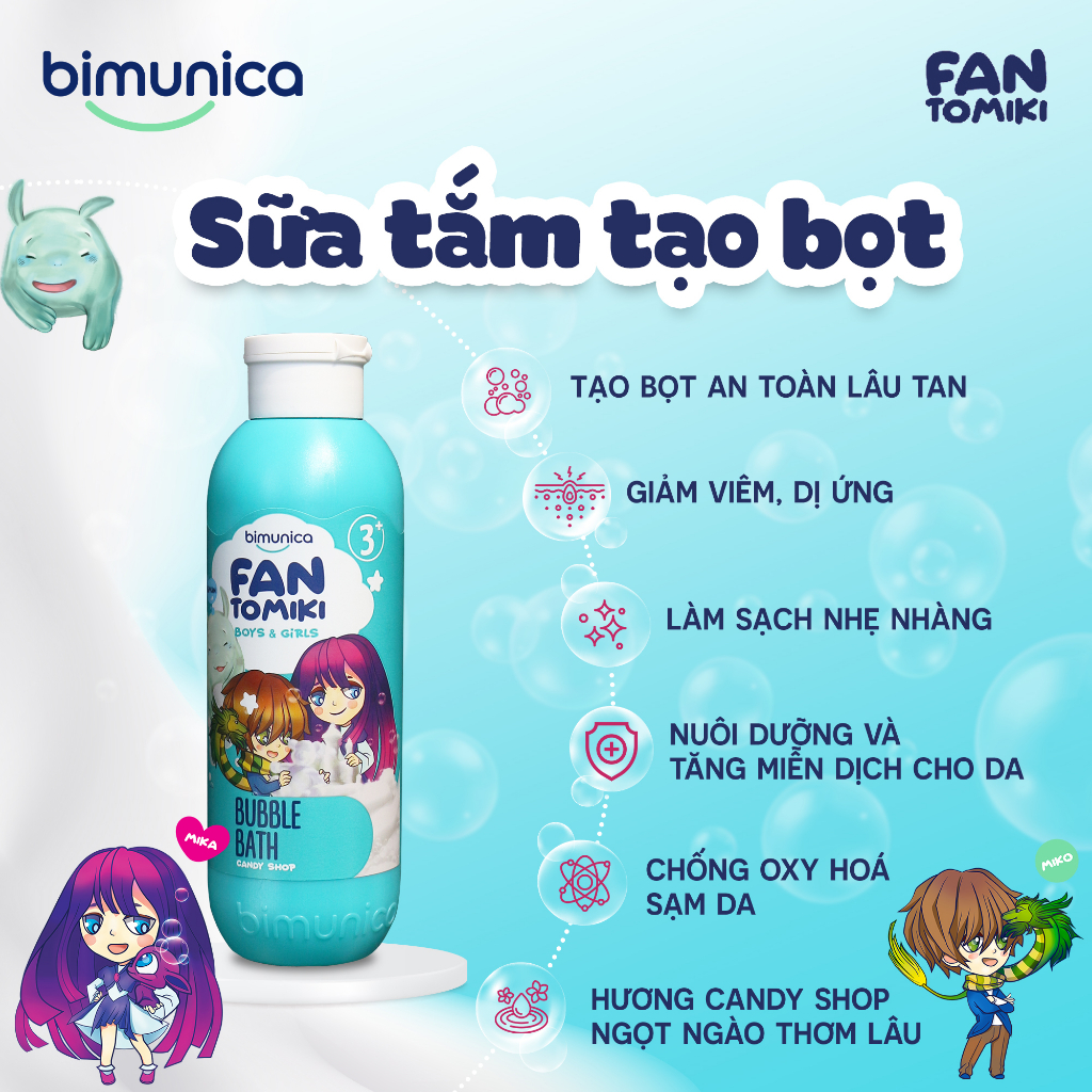 Sữa Tắm Tạo Bọt BIMUNICA Fantomiki Cho Bé từ 3 Tuổi - 250ml Không Cay Mắt, Làm Sạch, Làm Mềm Mịn