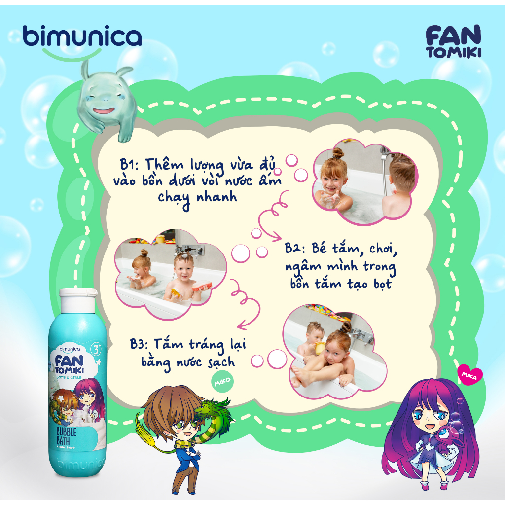 Sữa Tắm Tạo Bọt BIMUNICA Fantomiki Cho Bé từ 3 Tuổi - 250ml Không Cay Mắt, Làm Sạch, Làm Mềm Mịn