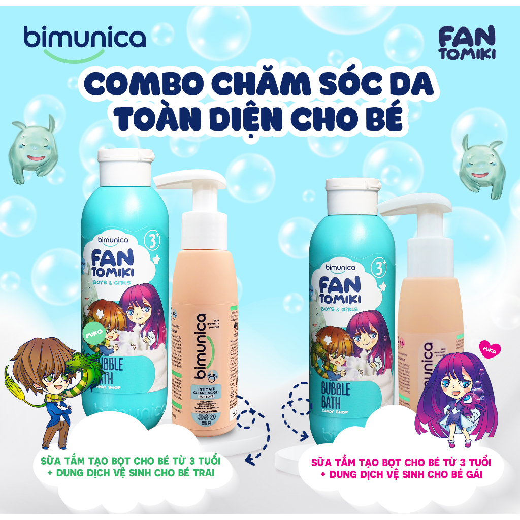 Sữa Tắm Tạo Bọt BIMUNICA Fantomiki Cho Bé từ 3 Tuổi - 250ml Không Cay Mắt, Làm Sạch, Làm Mềm Mịn