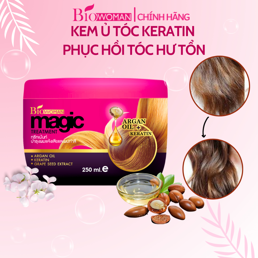 Kem ủ tóc Keratin Biowoman Magic Treatment dưỡng tóc phục hồi tóc hư tổn, làm mềm tóc và giảm gãy rụng 250ml