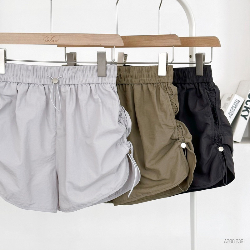 Quần short vải dù có dây rút 2 bên lưng thu có dây rút nhiều màu M/L/XL Pumi 14748