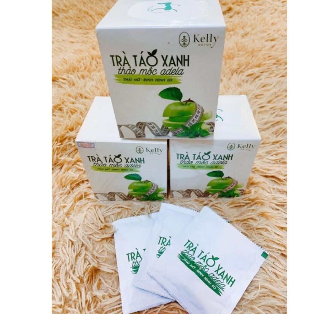 Trà Táo Xanh kelly detox giảm cân, thảo mộc xanh định hình eo thon,dáng đẹp,thải mỡ hộp 12 gói