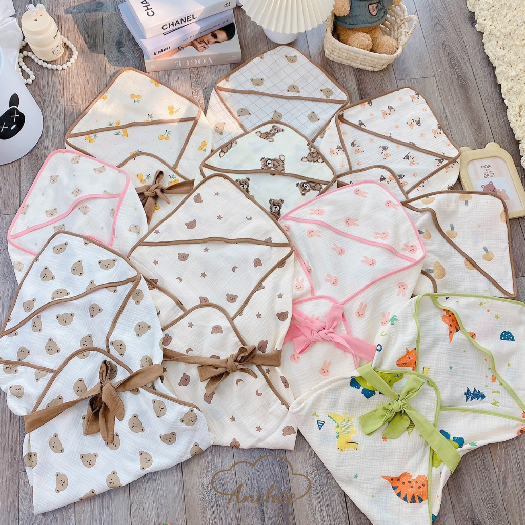 Choàng Ủ Xô Muslin 4 Lớp Anchee Có Đai Tặng Kèm dành cho bé trai/ bé gái