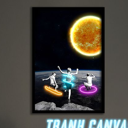 Tranh canvas treo tường chủ đề Vũ trụ Neon Giả Led, decor quán gaming, trang trí phòng