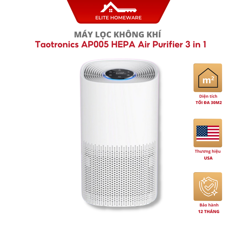 Máy lọc không khí TaoTronics AP005 HEPA 3 in 1 bảo hành 12 tháng dùng cho căn hộ dưới 30m2 với Chế độ tự động, Hẹn giờ