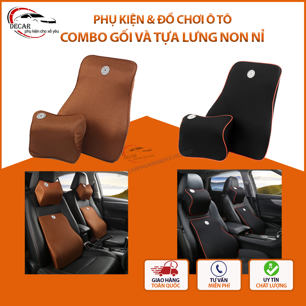 Bộ tựa lưng và gối kê đầu oto xe hơi chất liệu da cao su non thiết kế ôm sát chống đau mỏi lưng,cổ, vai khi lái xe