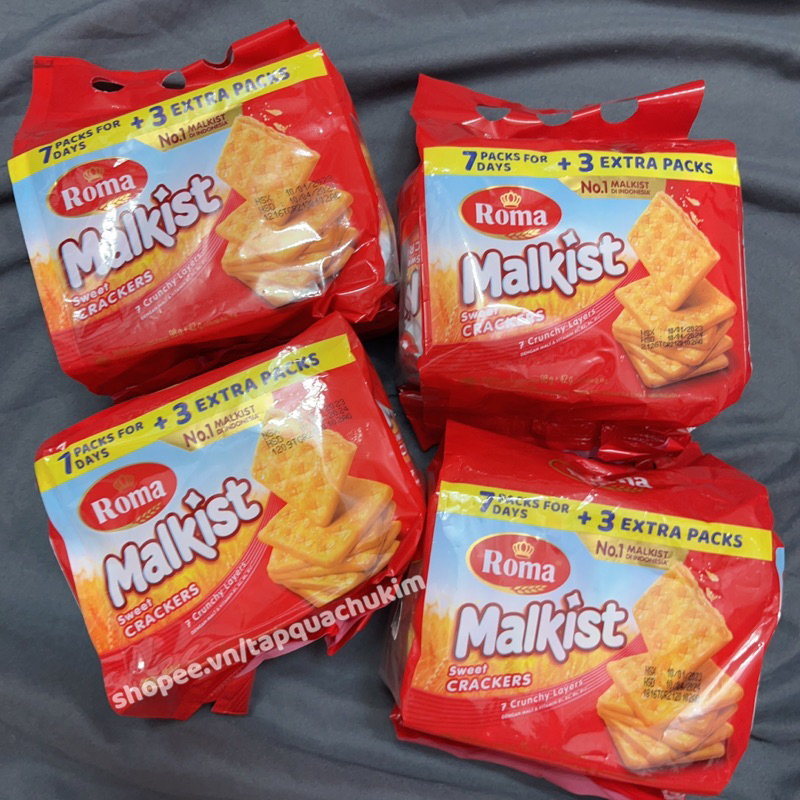Bánh quy giòn phủ đường ROMA MALKIST sugar crackers bịch 216G  Indonesia