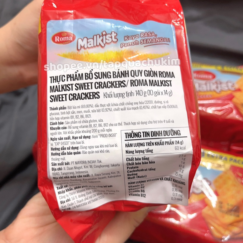 Bánh quy giòn phủ đường ROMA MALKIST sugar crackers bịch 216G  Indonesia