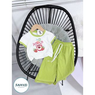 [8-40kg] Đồ bộ bé gái quần ống rộng thu gân lụa Hello có size đại mát mẻ mùa hè 4 màu xinh xắn