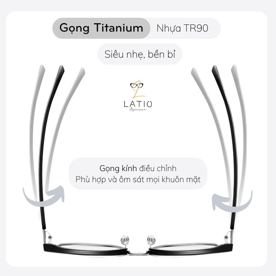 Gọng kính cận nam nữ LATIO mắt kính gọng vuông tròn kim loại thời trang cao cấp chống ánh sáng xanh chống tia UV - KM66