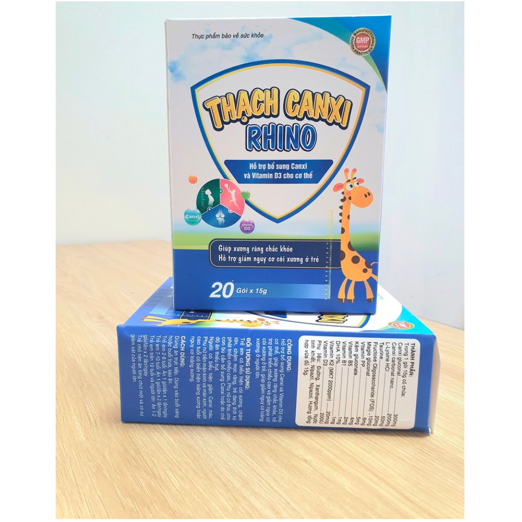 Thạch Canxi Rhino, giúp tăng chiều cao, giảm loãng xương với Vitamin D3 vị sữa thơm ngon - Hộp 20 gói 15g