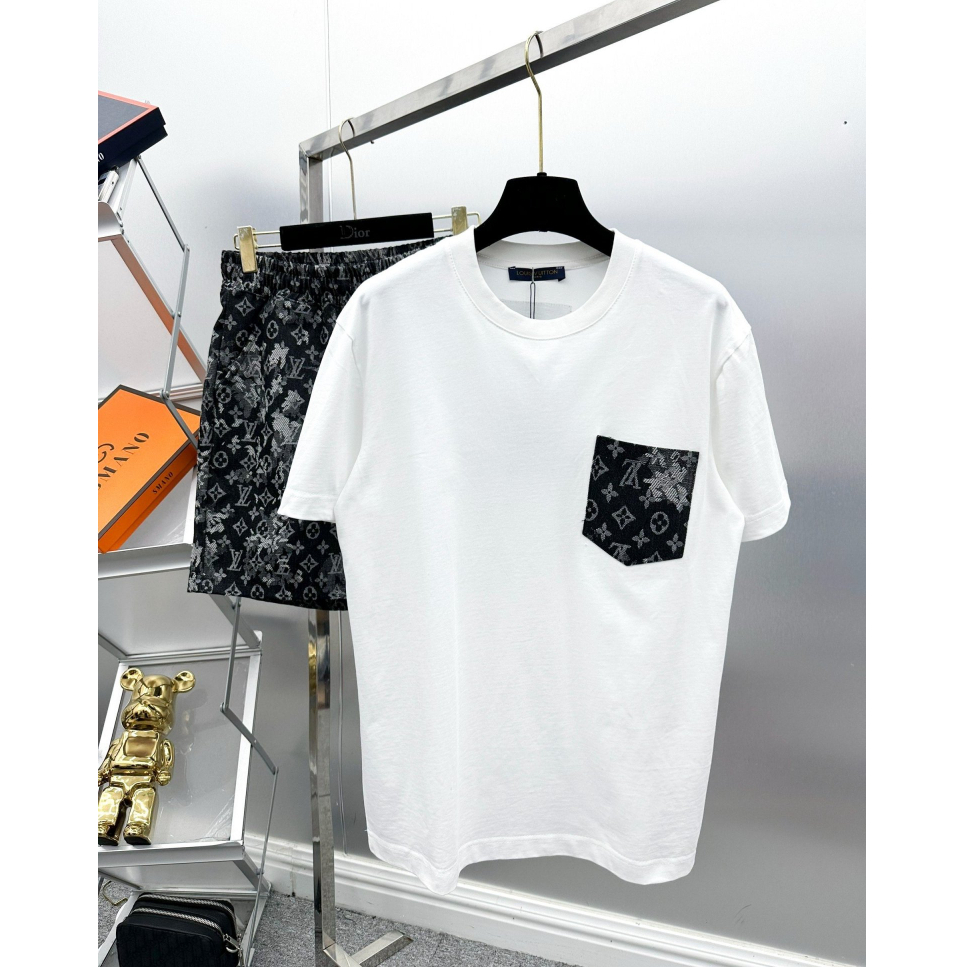 Set Quần Áo LV Luon Vuituoi Short-Sleeved Denim full tag túi, Bộ quần áo cuban shirt LV