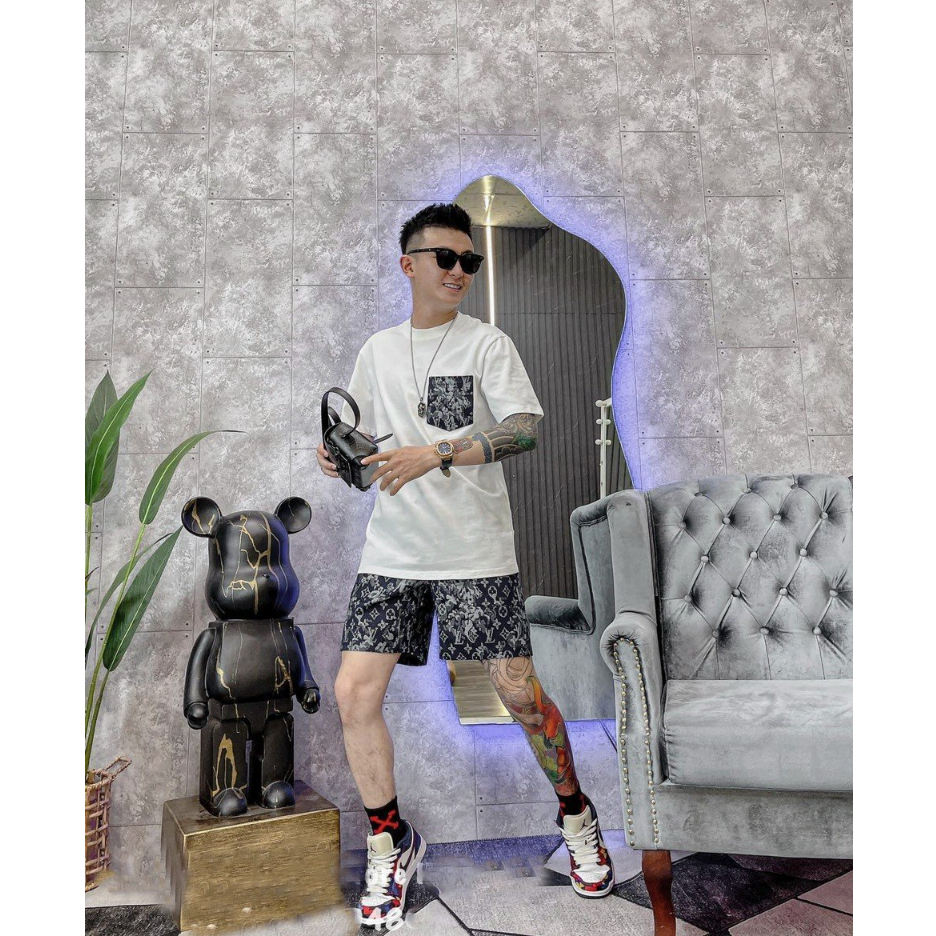 Set Quần Áo LV Luon Vuituoi Short-Sleeved Denim full tag túi, Bộ quần áo cuban shirt LV