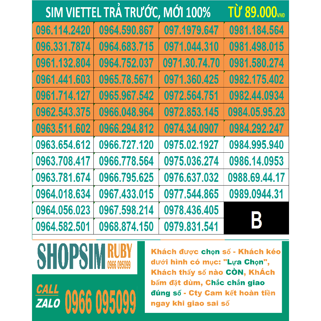 Sim đẹp Viettel 09 Trả trước - Chọn số - Sim Nghe gọi, Nhắn tin, 4G - Sim mới 100%, Gói Tomato và nhiều gói 4G đi kèm