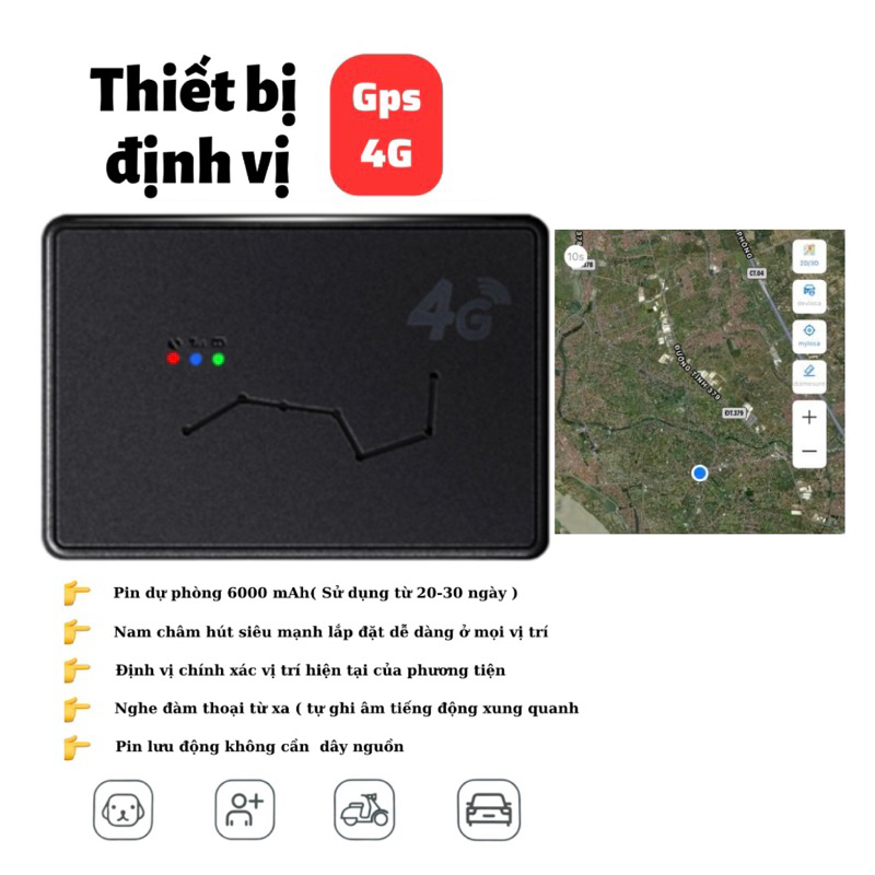 Thiết bị đinh vị GPS 4G không dây, định vị xe, người, thú cưng. chính xác cao - bảo hành 12 tháng