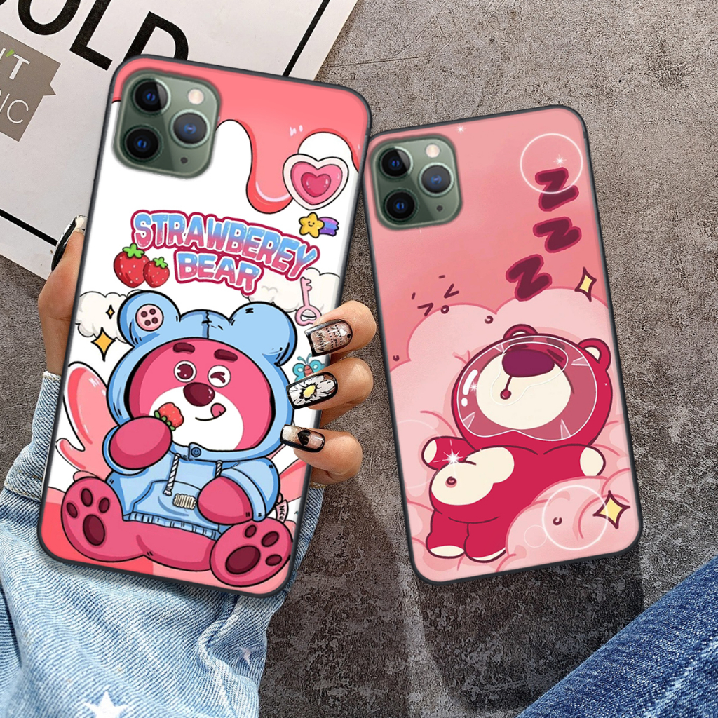 Ốp Iphone 11 / 11 Pro/11 Pro Max / 12 /12 Pro/ 12 Pro Max in hình gấu dâu bae lotso hồng cute dễ thương đẹp hot trend