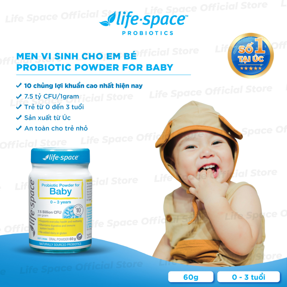 Men vi sinh Life Space Powder For Baby giúp ăn ngon, hỗ trợ tiêu hóa và tăng cường hệ miễn dịch cho bé 0-3 tuổi lọ 60g