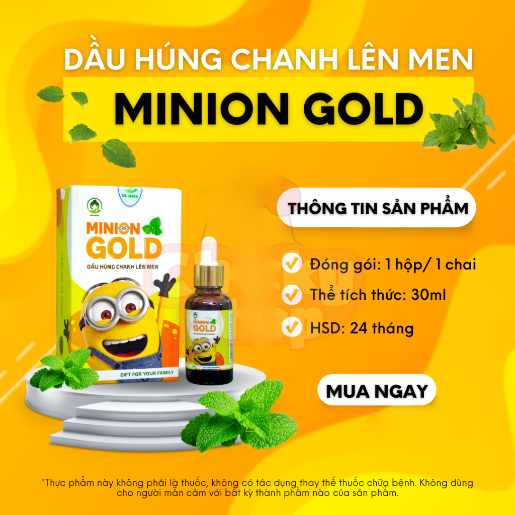 [tặng quà  Tinh Dầu Húng Chanh Minion 30ml( Mẫu Mới) Tinh Dầu Húng Chanh Lên Men Minion Gold