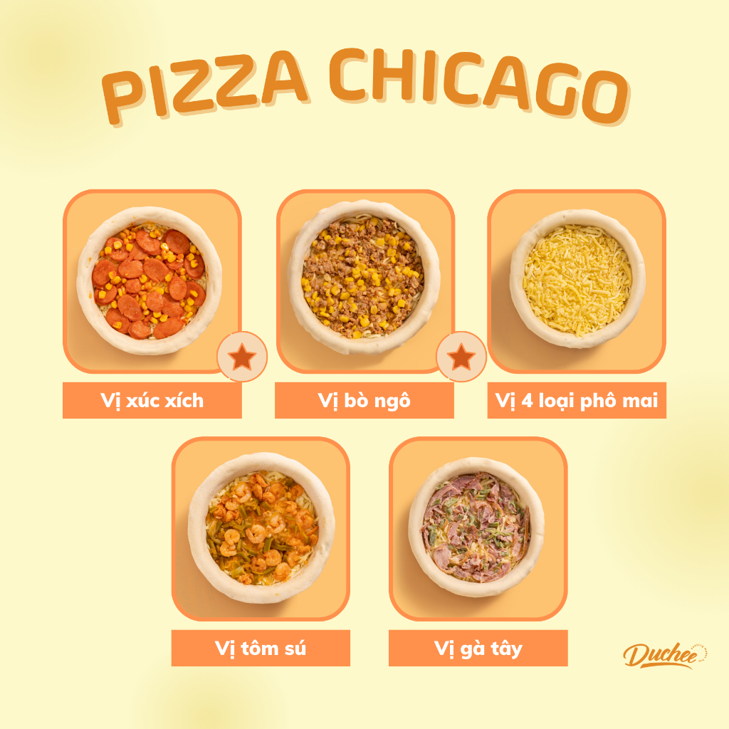 Pizza Chicago Duchee Nhân Nhồi, Size 17cm, Gấp 3 Lần Phô Mai, Béo Ngậy, Kéo Sợi Dài