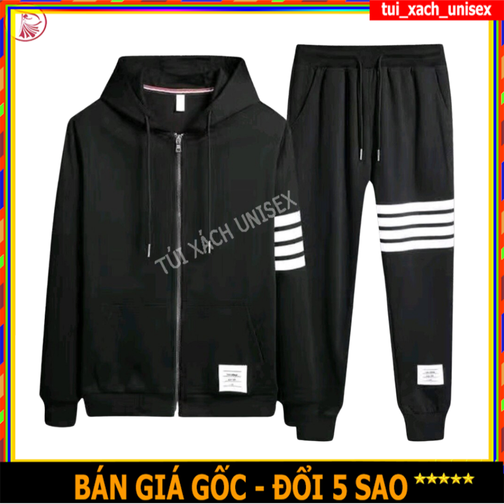 Bộ Đồ Nam Nữ 4 sọc có nón - Bộ Nỉ Nam Nữ Thu Đông Thể Thao Chất Nỉ Cao Cấp