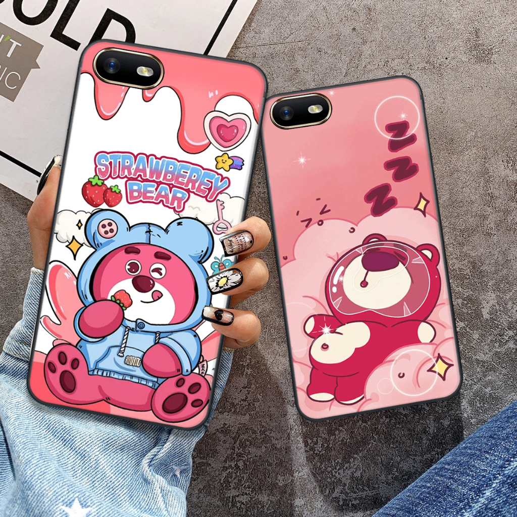 Ốp Oppo A3S / A1k / Realme C2 in hình gấu dâu bae lotso hồng cute dễ thương đẹp hot trend