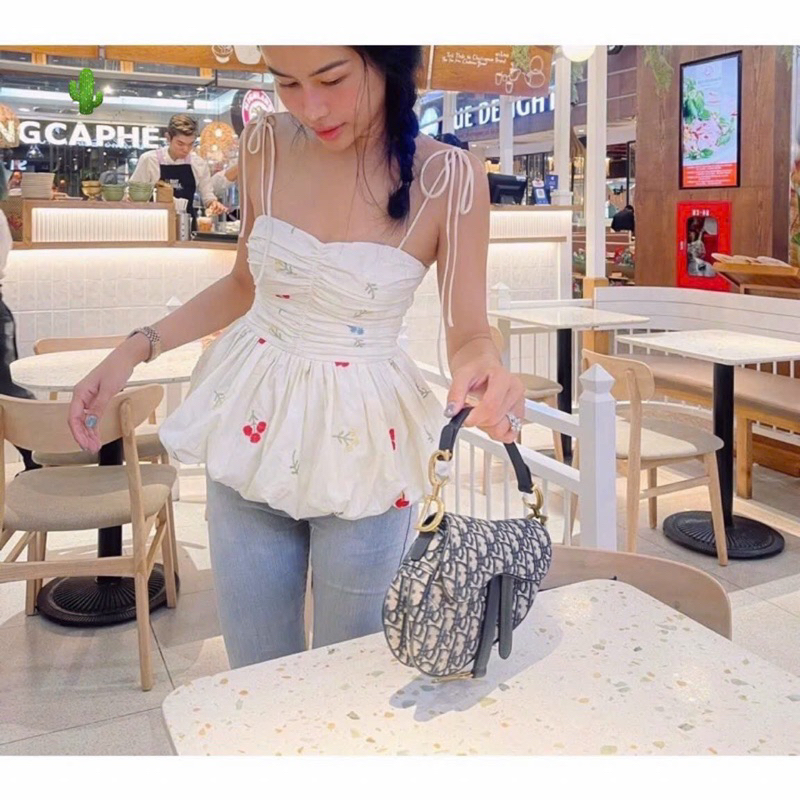 Áo 2 dây hoa babydoll nhún ngực nhún sau lưng - B5P