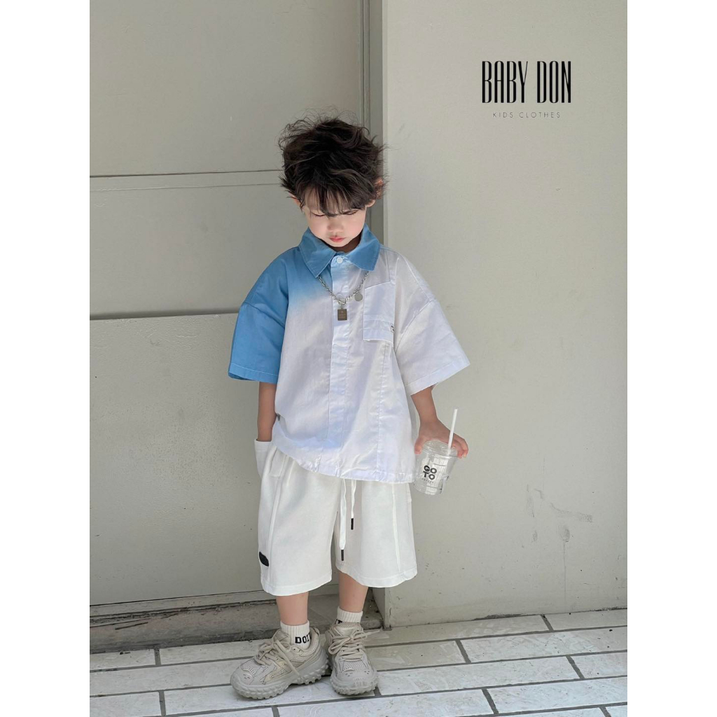 Sơmi Trắng Loang Xanh Cho Bé Trai