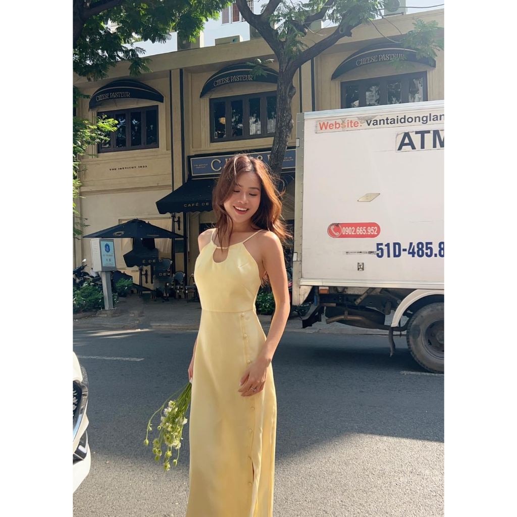 Dania Dress - Đầm 2 dây xẻ tà nút khoét ngực