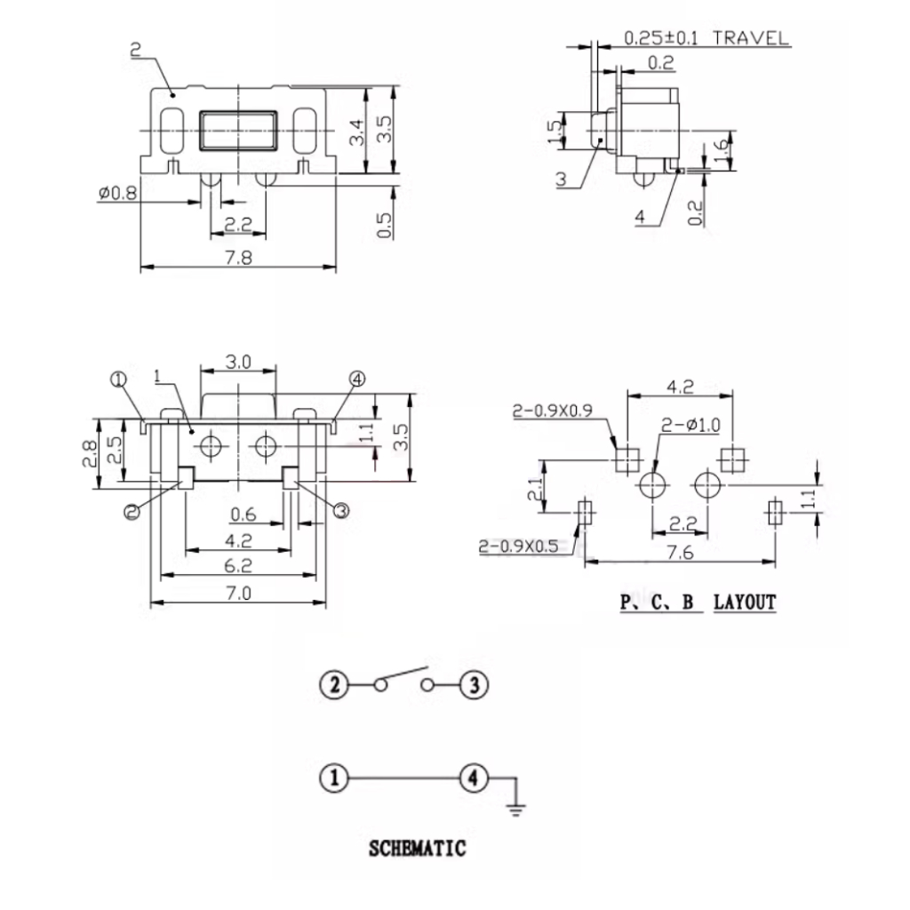 Nút nhấn SMD 4 chân 3x6x3.5mm - Nhấn ngang
