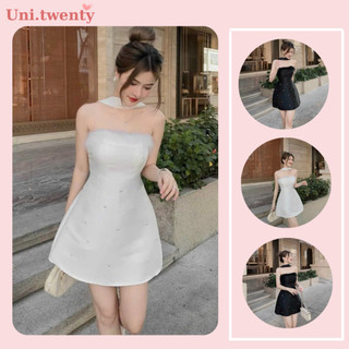 Lolem dress - Đầm váy tafta đính cườm phối lông sang chảnh cho nàng đi chơi, đi tiệc