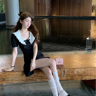 [SẴN] Váy ngắn dáng chữ A tay phồng cổ thắt nơ thời trang tiểu thư cổ điển phong cách Hàn Quốc vintage