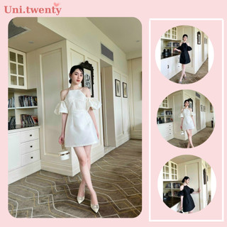 Diva dress - Váy yếm trễ vai tay bồng chất liệu tafta