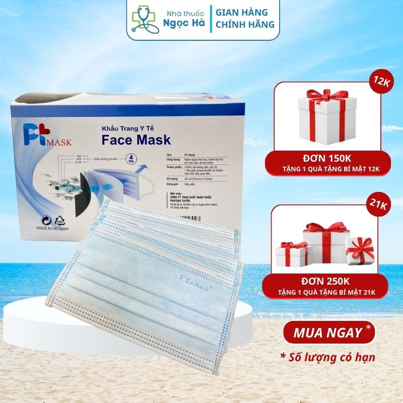 Khẩu trang y tế 4 lớp kháng khuẩn PT Mask Hộp 50 cái chống bụi mịn hàng chính hãng công ty Phương Tuyến