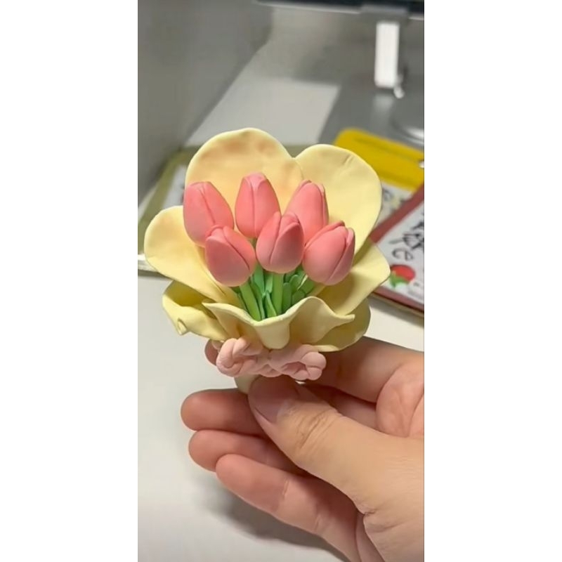 Hoa tulip MINI handmade bằng đất sét NHẸ (đọc kĩ mô tả) [lẻ1bông]