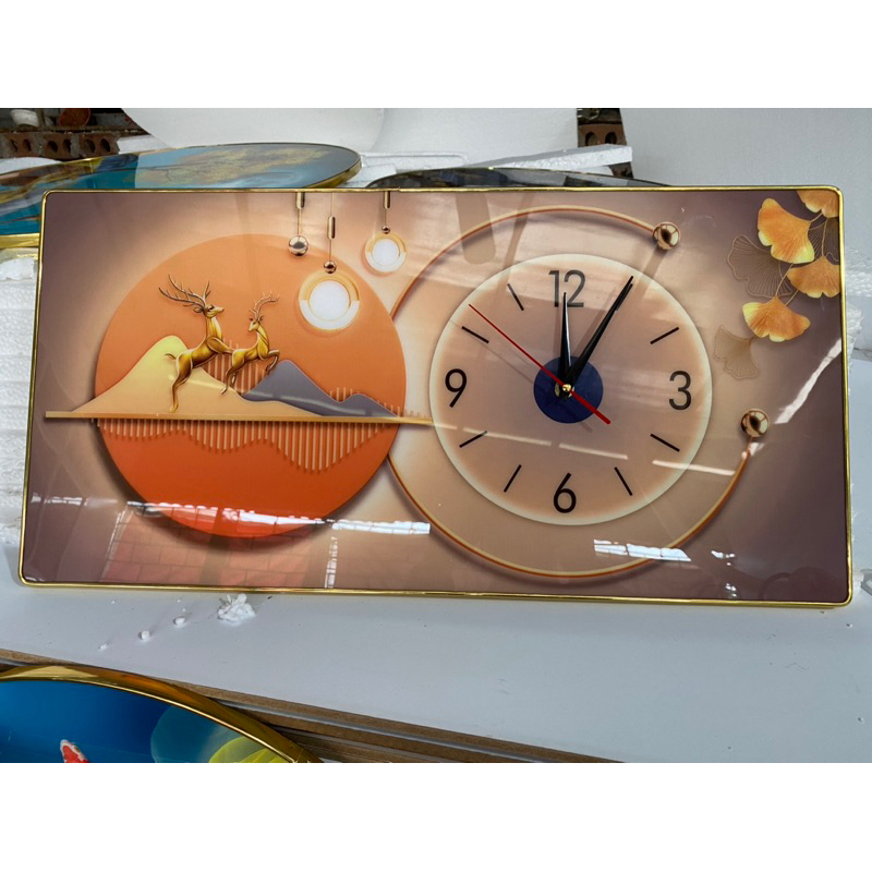 Đồng Hồ Tráng Gương Treo Tường "HƯƠU TUẦN LỘC" In UV 5D Cao Cấp, Trang Trí Nhà CỬa Làm Quà Tặng Tân Gia.Tặng Pin Và Đinh