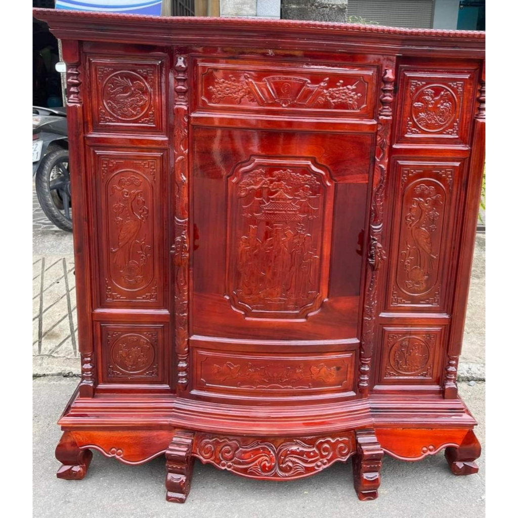 Tủ thờ bụng phệ gỗ tràm bông vàng ngang 1m27 (FREESHIP 70 KM VÀ 1 SỐ NOI )