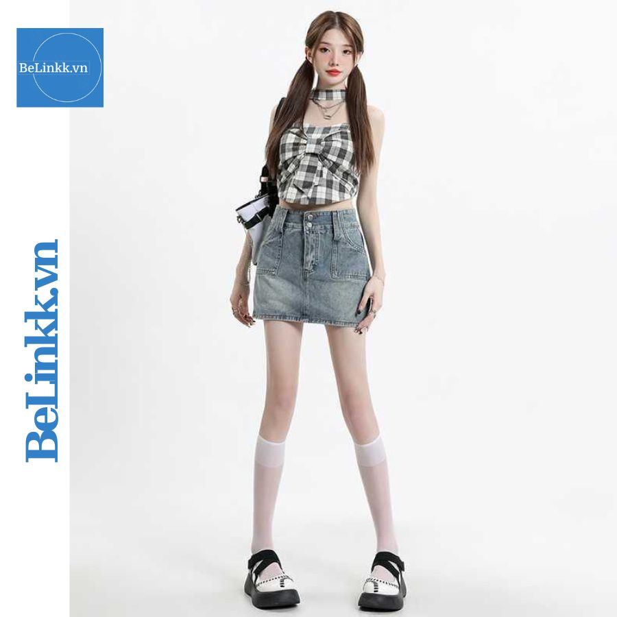 Chân Váy Ngắn Ôm Eo Chữ V Gợi Cảm Xẻ Tà, Váy Denim Phong Cách Hotgirl Dành Cho Nữ