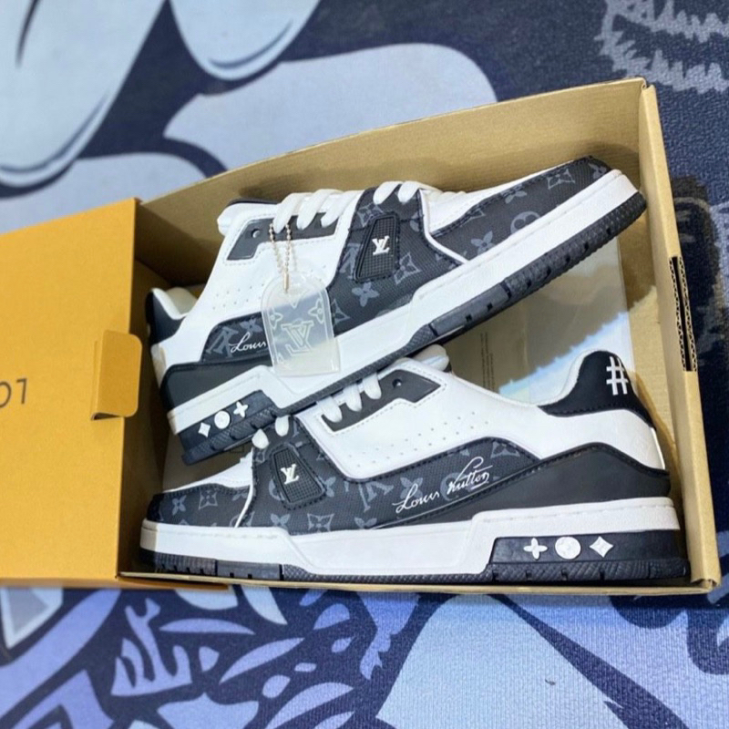Giày LV Trainer54 Trắng Đen Da Thật Lai Au