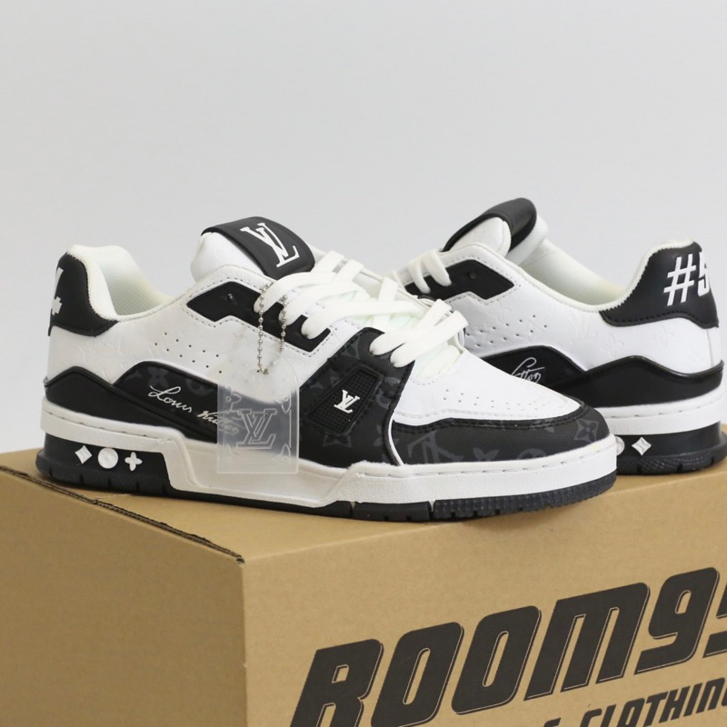 Giày LV Trainer54 Trắng Đen Da Thật Lai Au