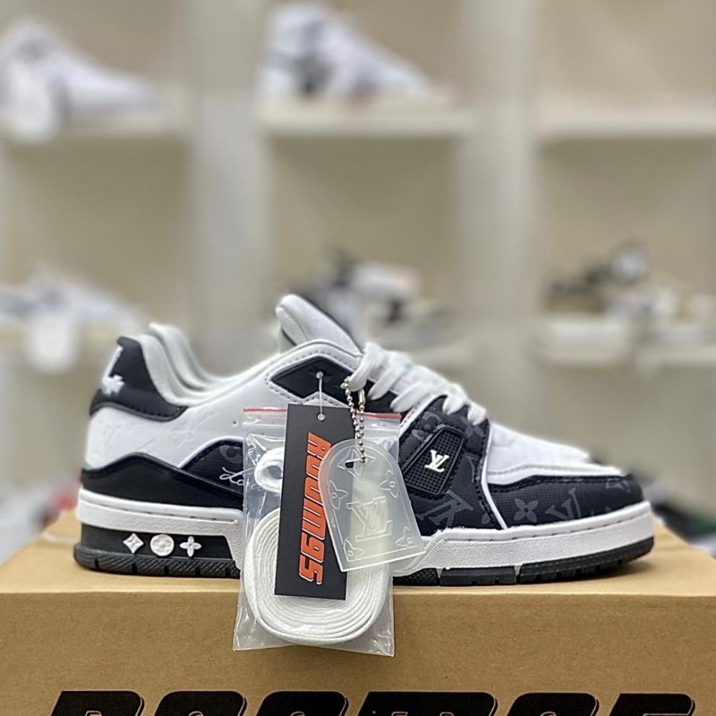 Giày LV Trainer54 Trắng Đen Da Thật Lai Au