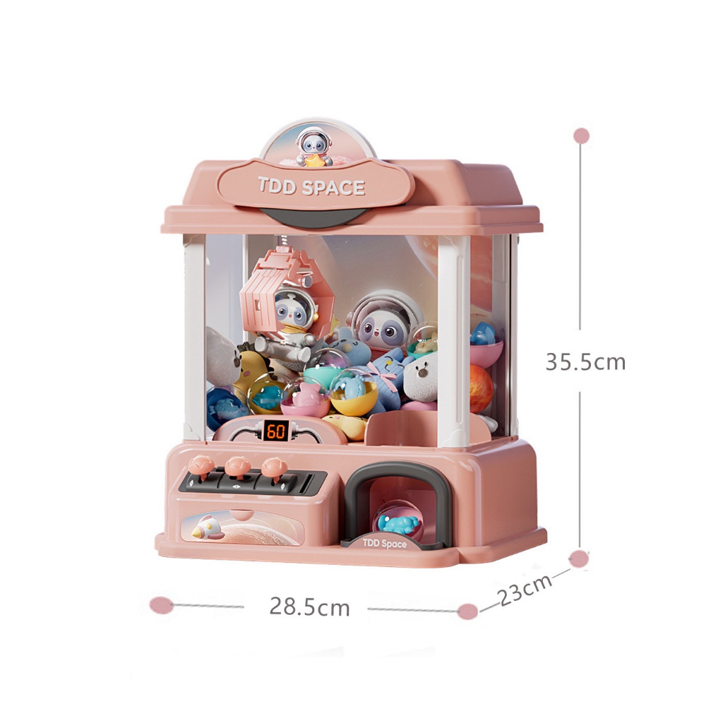 Máy gắp thú bông mini phi hành gia nhiều cỡ kèm xu đếm thời gian có nhạc có đèn sẵn nhiều gấu bông