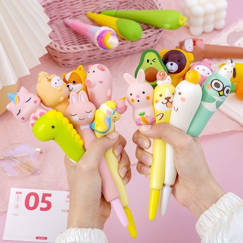 Bút gel Squishy mềm, xốp 0.5mm mực đen nhiều mẫu dễ thương