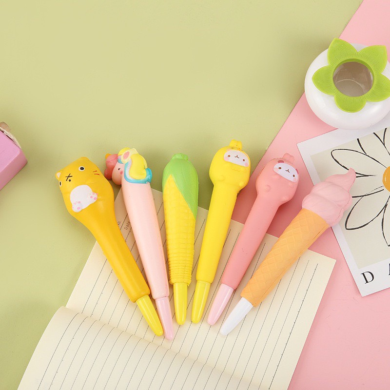 Bút gel Squishy mềm, xốp 0.5mm mực đen nhiều mẫu dễ thương