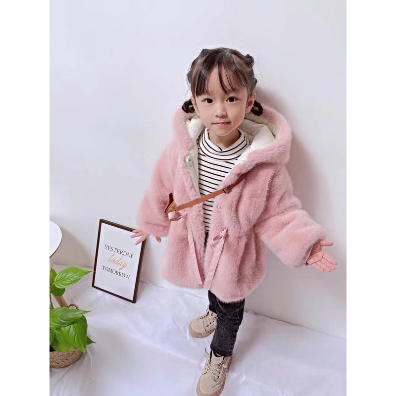 Áo Khoác Lông Bé Gái Lót Bông Dày Chuẩn Nhập Khẩu Quảng Châu