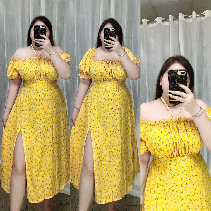Đầm nhún ngực xẻ tà