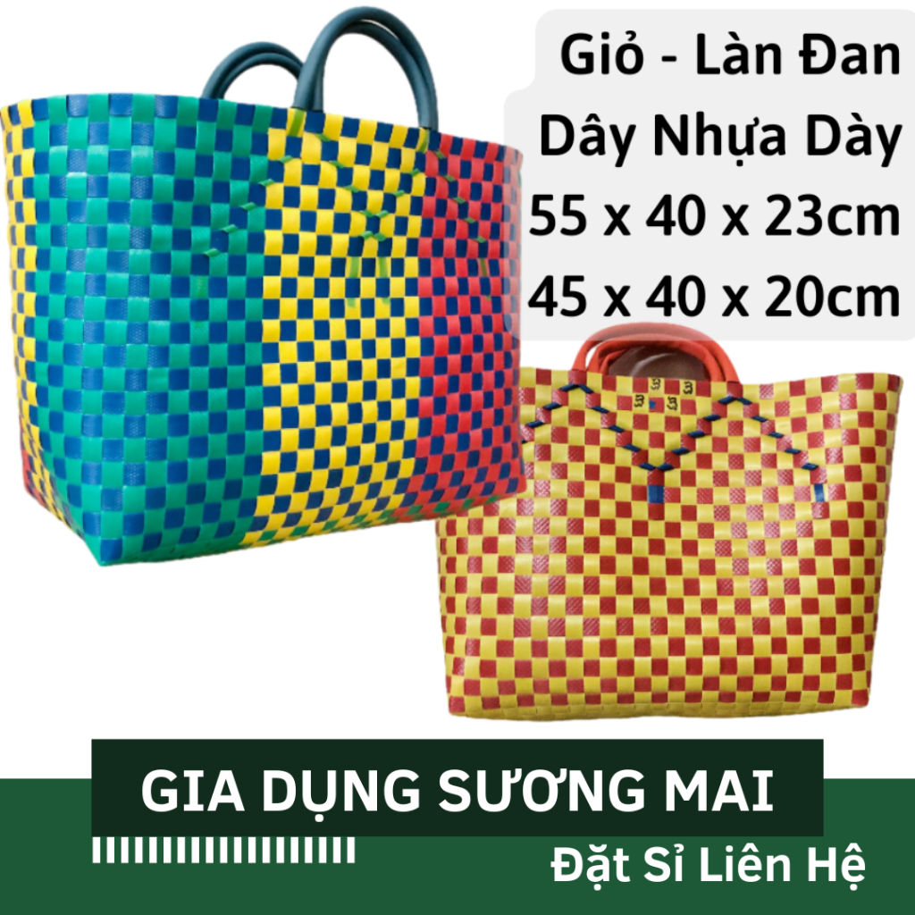 Giỏ Nhựa Đan 13, Làn Đan Dây Nhựa Rẻ,4 quai xách Giỏ Đựng Đồ Thủ Công [ Giỏ Đan 13 ]